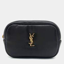 Saint Laurent Paris Black Leather Cosmetic Pouch