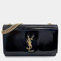 Saint Laurent Paris Black Patent Leather Monogram Chain Shoulder Bag
