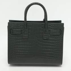 Saint Laurent Green Croc Embossed Leather Nano Classic Sac De Jour Tote