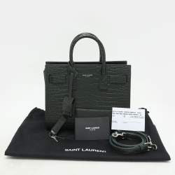 Saint Laurent Green Croc Embossed Leather Nano Classic Sac De Jour Tote