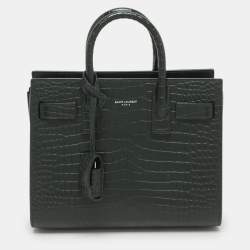 Saint Laurent Green Croc Embossed Leather Nano Classic Sac De Jour Tote