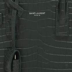 Saint Laurent Green Croc Embossed Leather Nano Classic Sac De Jour Tote