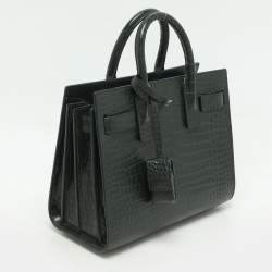 Saint Laurent Green Croc Embossed Leather Nano Classic Sac De Jour Tote