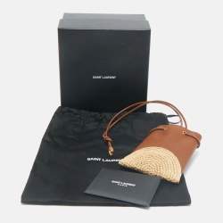 Saint Laurent Brown/Cream Leather and Raffia Mini Cassandre Pochon 