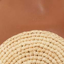 Saint Laurent Brown/Cream Leather and Raffia Mini Cassandre Pochon 