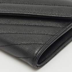 Saint Laurent Black Matelassé Leather Cassandre Wallet