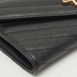 Saint Laurent Black Matelassé Leather Cassandre Wallet