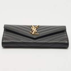 Saint Laurent Black Matelassé Leather Cassandre Wallet