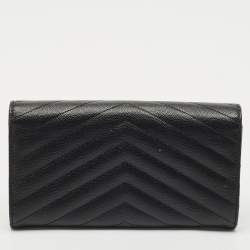 Saint Laurent Black Matelassé Leather Cassandre Wallet