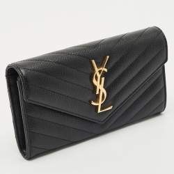 Saint Laurent Black Matelassé Leather Cassandre Wallet