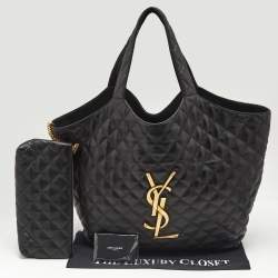 Pre Owned Saint Laurent Black Quilted Leather Maxi Icare Shopping Tote