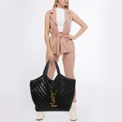 Pre Owned Saint Laurent Black Quilted Leather Maxi Icare Shopping Tote