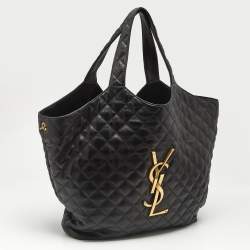 Pre Owned Saint Laurent Black Quilted Leather Maxi Icare Shopping Tote