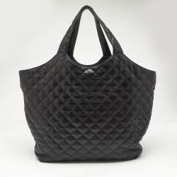 Pre Owned Saint Laurent Black Quilted Leather Maxi Icare Shopping Tote