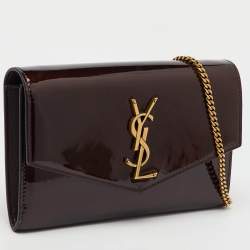 Saint Laurent Brown Patent Leather Uptown Wallet on Chain
