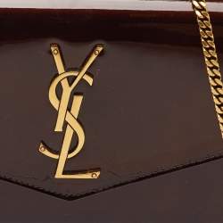 Saint Laurent Brown Patent Leather Uptown Wallet on Chain