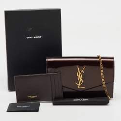 Saint Laurent Brown Patent Leather Uptown Wallet on Chain