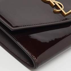 Saint Laurent Brown Patent Leather Uptown Wallet on Chain