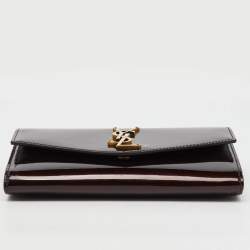 Saint Laurent Brown Patent Leather Uptown Wallet on Chain