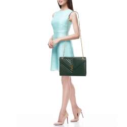 Saint Laurent Green Matelassé Leather Large Monogram Envelope Shoulder Bag