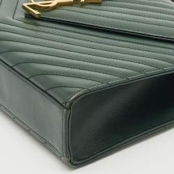 Saint Laurent Green Matelassé Leather Large Monogram Envelope Shoulder Bag