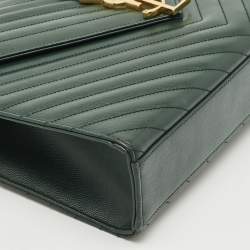 Saint Laurent Green Matelassé Leather Large Monogram Envelope Shoulder Bag
