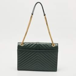 Saint Laurent Green Matelassé Leather Large Monogram Envelope Shoulder Bag