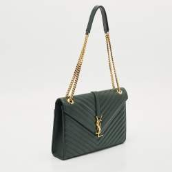 Saint Laurent Green Matelassé Leather Large Monogram Envelope Shoulder Bag