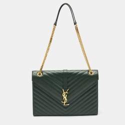 Saint Laurent Green Matelassé Leather Large Monogram Envelope Shoulder Bag