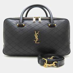 Yves Saint Laurent Rear Duffle Handbag 2Way Lambskin Black