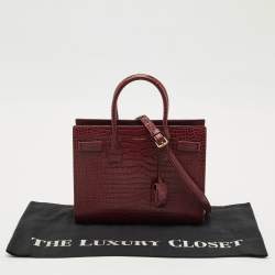 Pre Owned Saint Laurent Burgundy Croc Embossed Leather Baby Classic Sac De Jour Tote