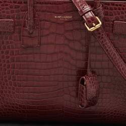 Pre Owned Saint Laurent Burgundy Croc Embossed Leather Baby Classic Sac De Jour Tote