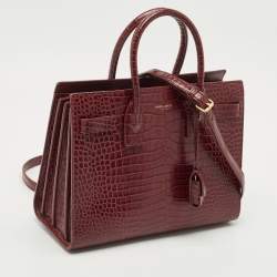 Pre Owned Saint Laurent Burgundy Croc Embossed Leather Baby Classic Sac De Jour Tote