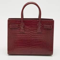 Pre Owned Saint Laurent Burgundy Croc Embossed Leather Baby Classic Sac De Jour Tote