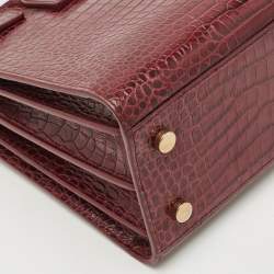 Pre Owned Saint Laurent Burgundy Croc Embossed Leather Baby Classic Sac De Jour Tote