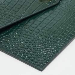 Saint Laurent Dark Green Croc Embossed Leather Uptown Clutch