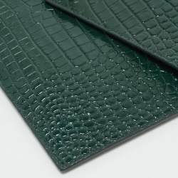 Saint Laurent Dark Green Croc Embossed Leather Uptown Clutch