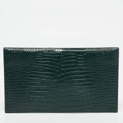 Saint Laurent Dark Green Croc Embossed Leather Uptown Clutch