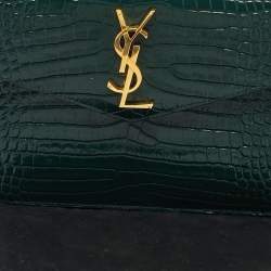 Saint Laurent Dark Green Croc Embossed Leather Uptown Clutch