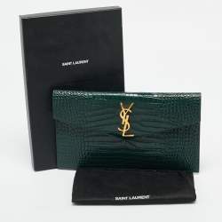 Saint Laurent Dark Green Croc Embossed Leather Uptown Clutch