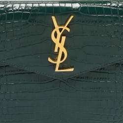 Saint Laurent Dark Green Croc Embossed Leather Uptown Clutch