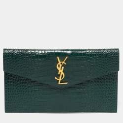 Saint Laurent Dark Green Croc Embossed Leather Uptown Clutch