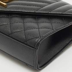Saint Laurent Black Mixed Quilted Leather Small Envelope Flap Shoulder Bag