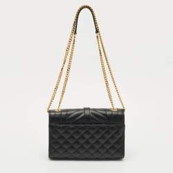 Saint Laurent Black Mixed Quilted Leather Small Envelope Flap Shoulder Bag