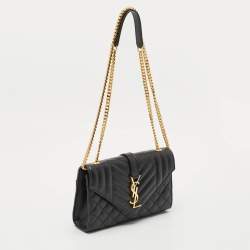 Saint Laurent Black Mixed Quilted Leather Small Envelope Flap Shoulder Bag