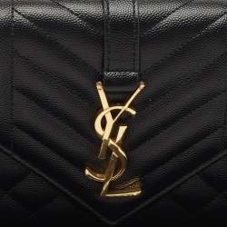 Saint Laurent Black Mixed Quilted Leather Small Envelope Flap Shoulder Bag