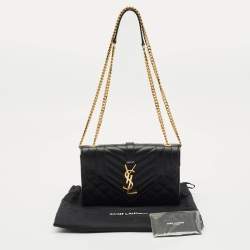 Saint Laurent Black Mixed Quilted Leather Small Envelope Flap Shoulder Bag