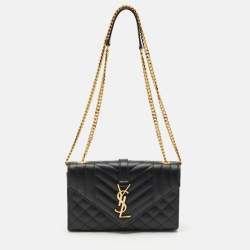 Saint Laurent Black Mixed Quilted Leather Small Envelope Flap Shoulder Bag