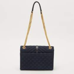 Saint Laurent Navy Blue Mix Matelassé Fabric Medium Envelope Shoulder Bag