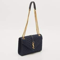 Saint Laurent Navy Blue Mix Matelassé Fabric Medium Envelope Shoulder Bag